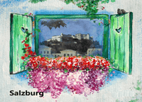 Kühlschrankmagnet Salzburg im Fenster - souverista