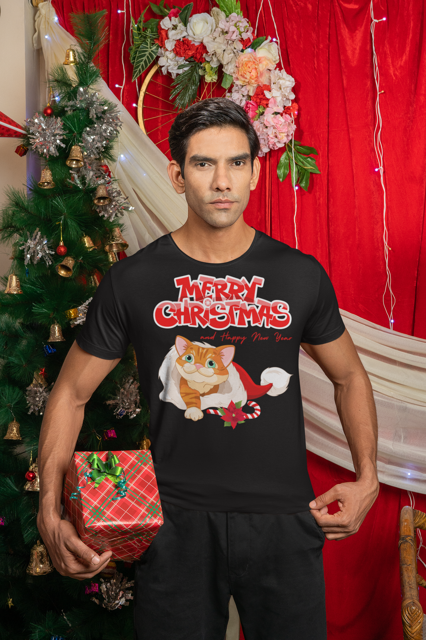 Christmas Katze, Merry Christmas, Weihnachts Katze, Kurzärmeliges Unisex-T-Shirt