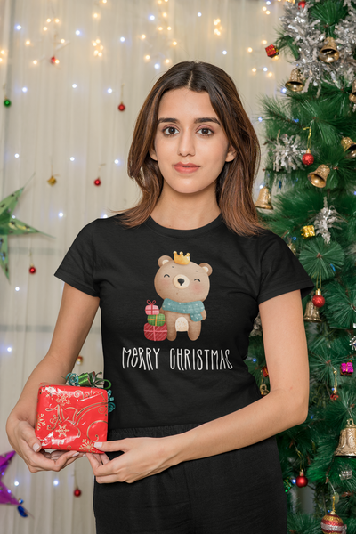 Teddybär T-Shirt, Frohe Weihnachten, Kurzärmeliges Unisex-T-Shirt