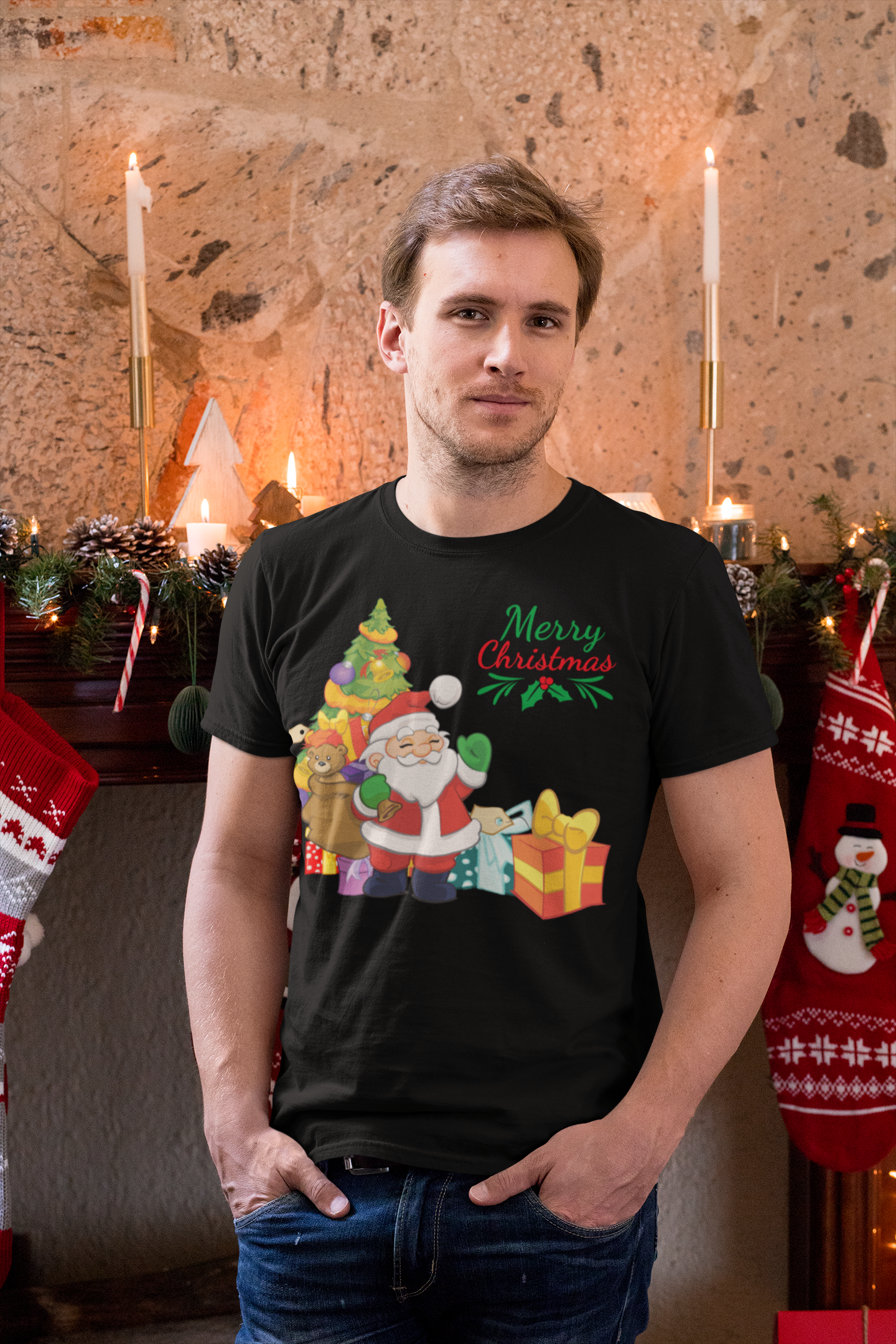 Merry christmas, santa claus, Kurzärmeliges Unisex-T-Shirt
