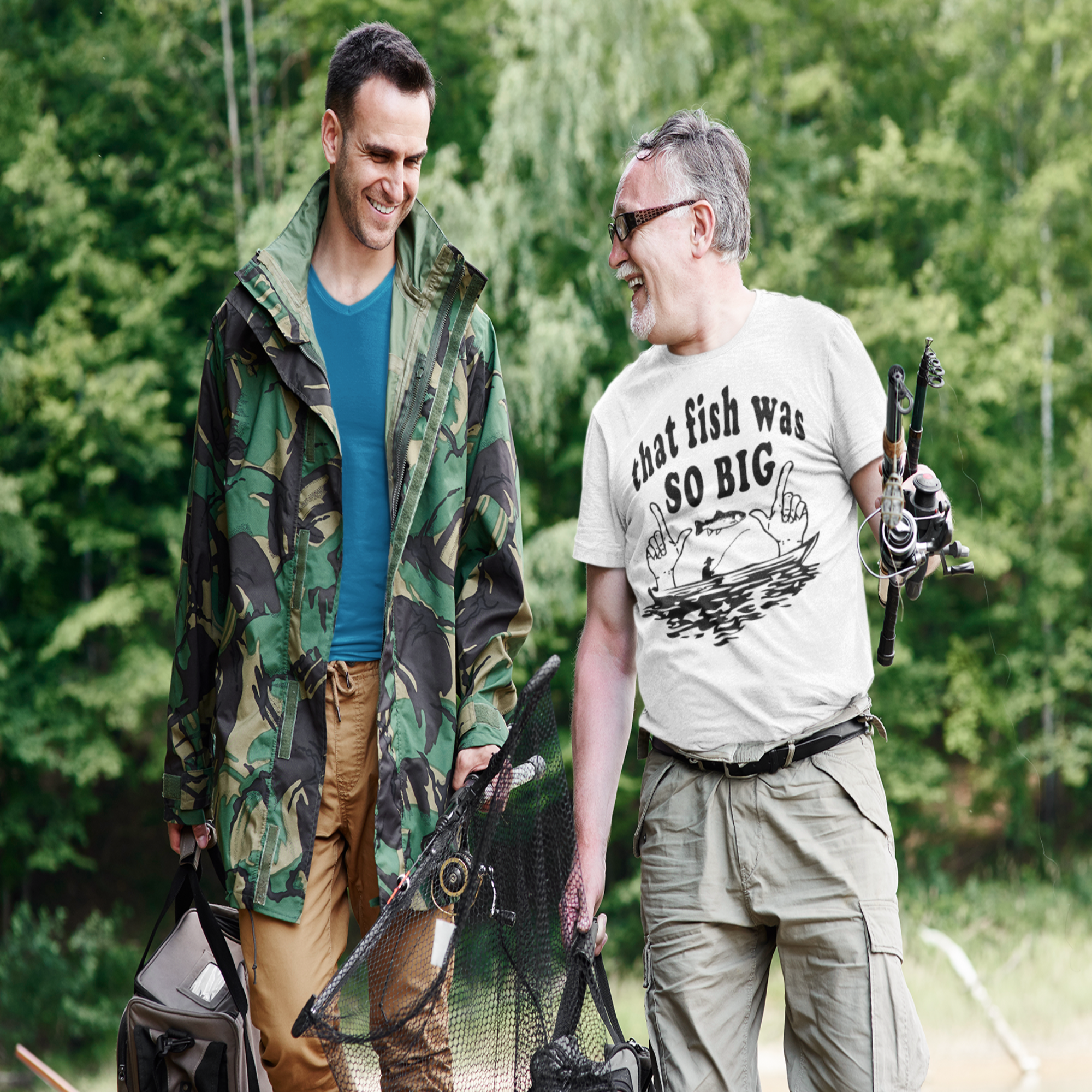 Der Fisch war so groß kurzärmeliges Unisex-T-Shirt - souverista