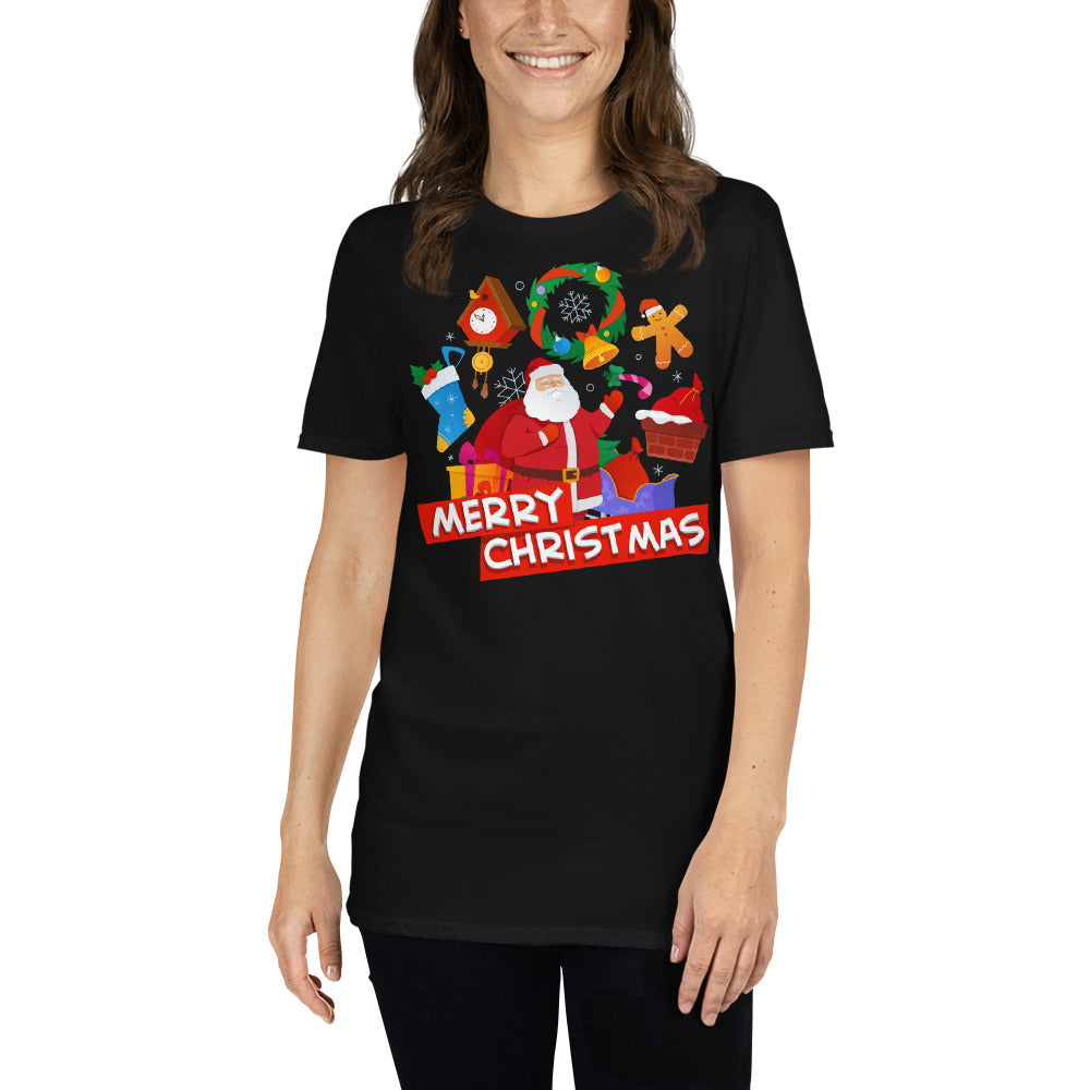Santa Claus, merry christmas, Kurzärmeliges Unisex-T-Shirt